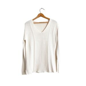 WoolOvers Linen Cotton V-Neck Knit‎ Sweater Cream Natural Fiber - Small